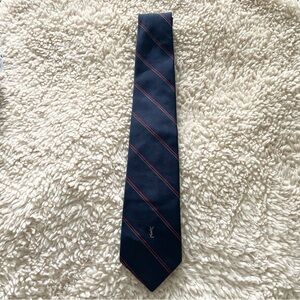 YSL Yves Saint Laurent Tie Navy Blue Red Stripe Designer Luxury Professional
